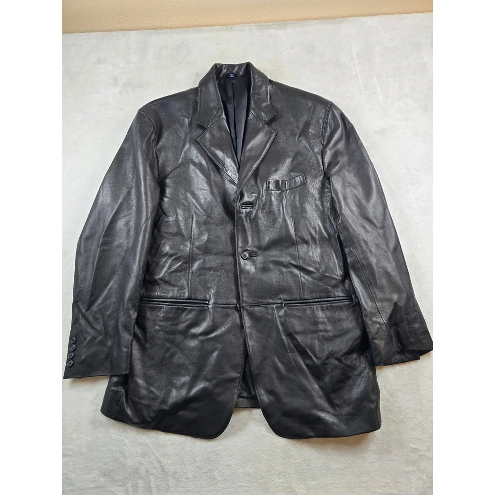 Ralph Lauren Leather Blazer Mens 40R Black Lambskin Soft! Sport Coat Vintage